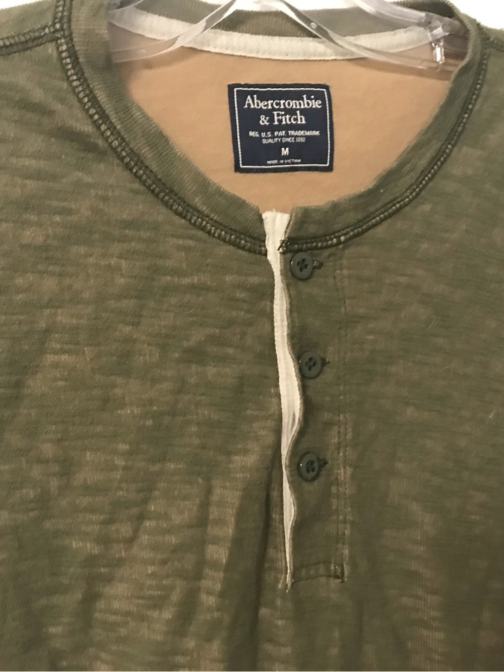 Abercrombie & Fitch Size Medium Cotton Soft Olive Green Henley Shirt